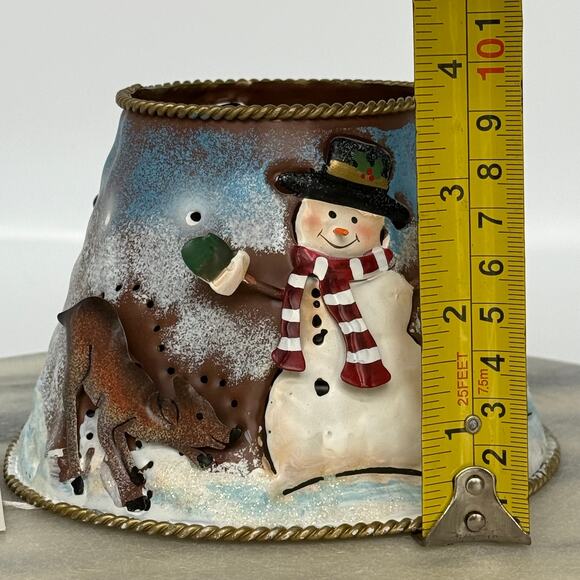 NWT Home Interiors HOMCO Metal Christmas Candle Topper with Snowman and Deer - Picture 7 of 9